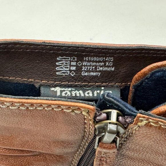 Tamaris Germany Soft Leather Boots Women 41 US 9.5Zip Closure Heel Booties Brown - Picture 7 of 11